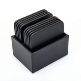 Black Leather 10 Square Coaster Set w/ Holder